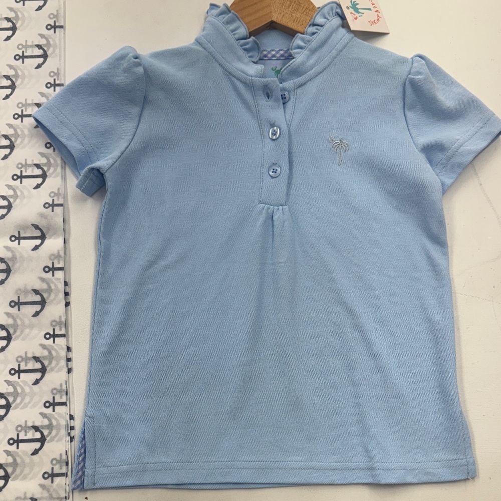 Sky Blue Kids Polo Shirt with Palm Embroidery
